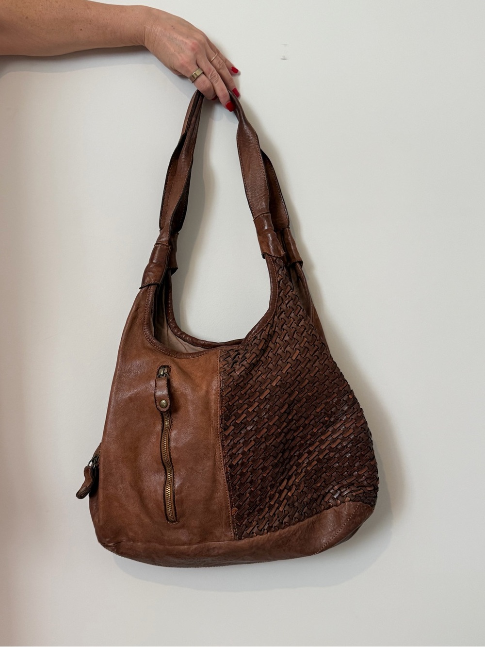 Langellotti Brown Woven Leather Shoulder Bag